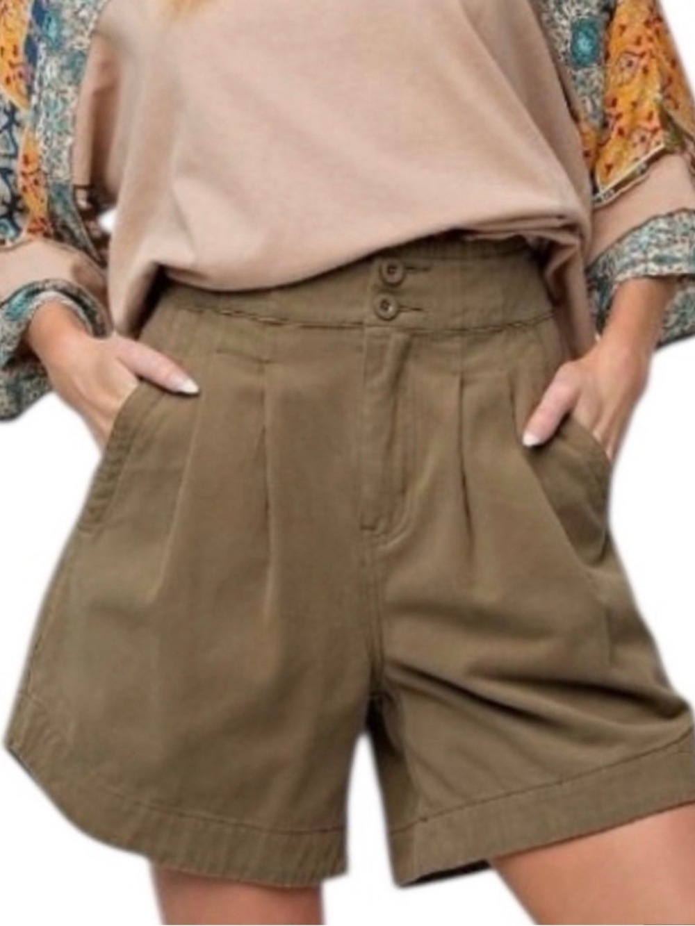 Easel High-Waisted Brushed Twill Pleated Trouser Shorts, S